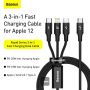 Baseus Rapid Series 3-in-1 Fast Charging Data Cable Type-C to M+L+C PD 20W 1.5M – Black