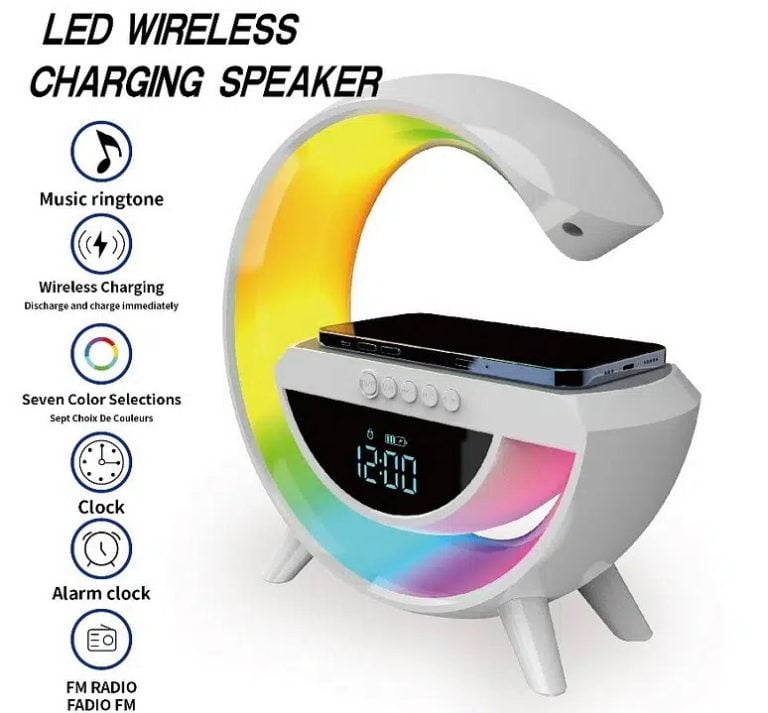 Bluetooth speaker with clock LED lamp and wireless charger - HM-2307-0