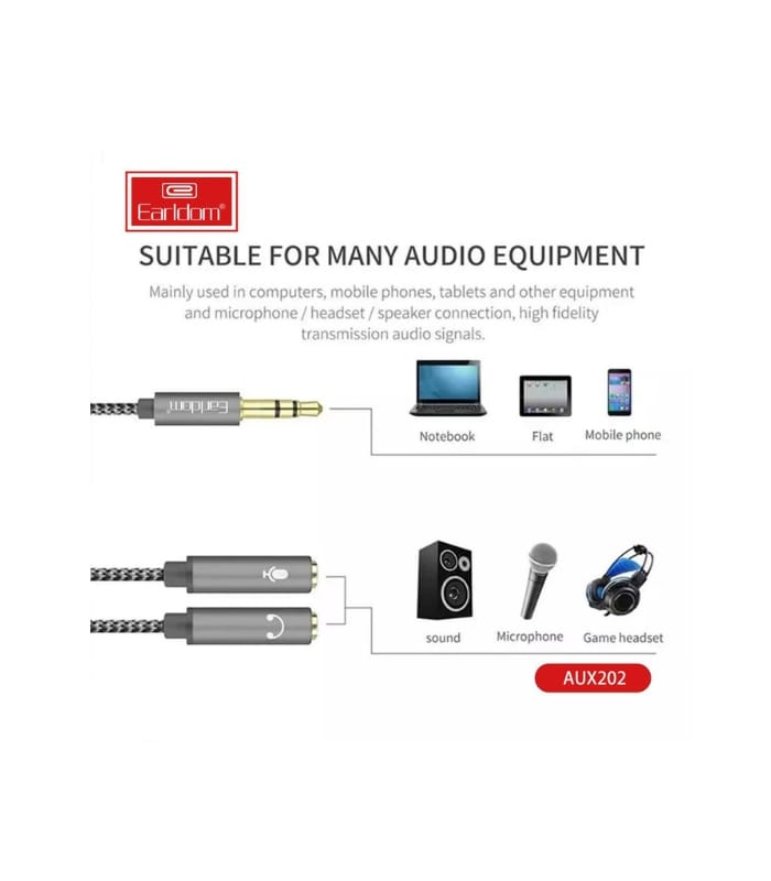 Earldom AUX 202 Mic+ Earphone Splitter