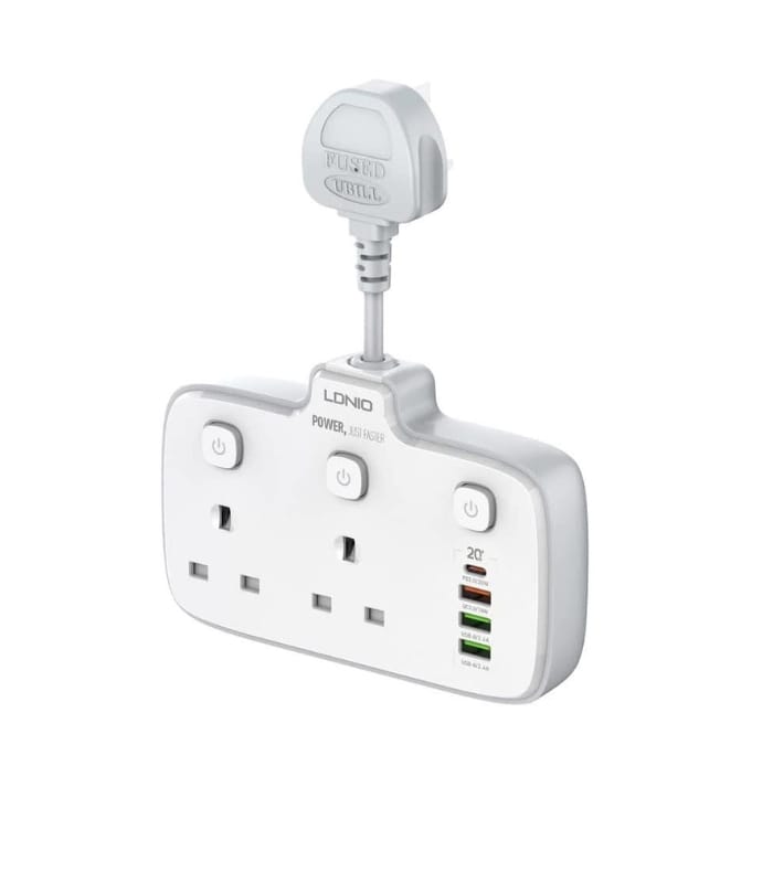 LDNIO SC2413 2 Universal Electrical Outlet with PD & QC 3.0 Fast charger Extension Socket