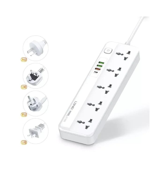 LDNIO SC5415 Multi Function Power Strip 5 Power Sockets +1PD 20W+1QC 18W+2 AUTO-ID
