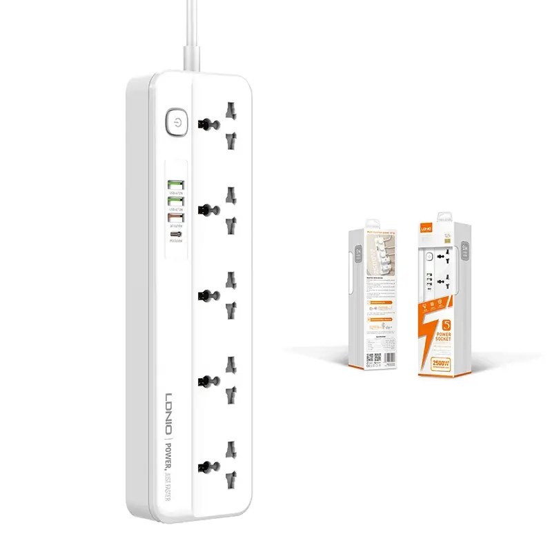 LDNIO SC5415 Multi Function Power Strip 5 Power Sockets +1PD 20W+1QC 18W+2 AUTO-ID