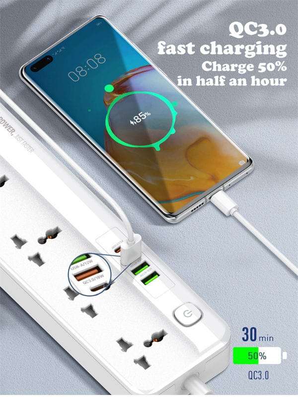 LDNIO SC5415 Multi Function Power Strip 5 Power Sockets +1PD 20W+1QC 18W+2 AUTO-ID