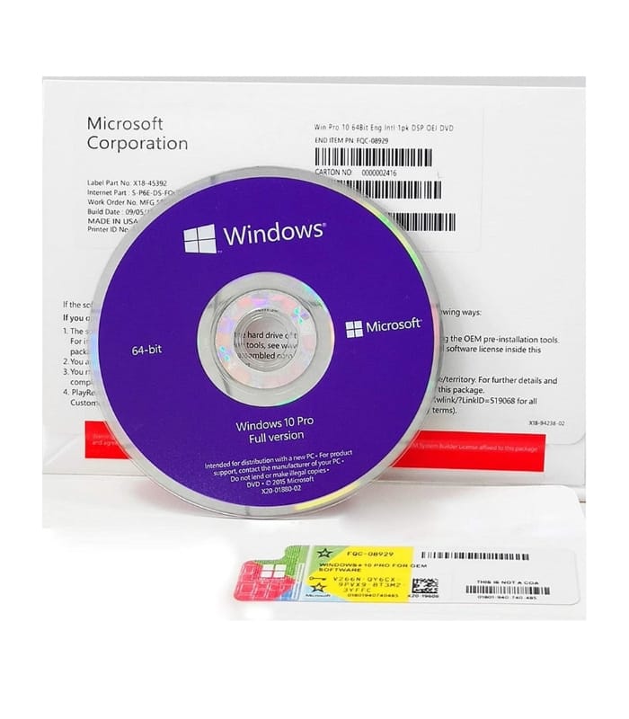 Microsoft Windows 10 Professional OEM DVD Pack