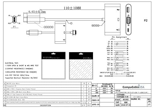 Type c to 3 in 1 VGA,Type C,USB 3.1