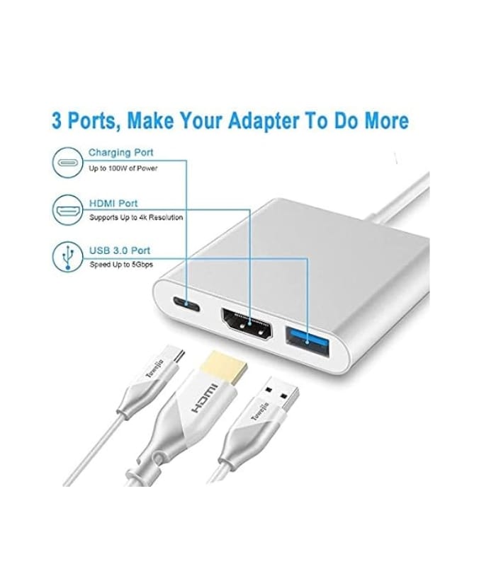 USB C to HDMI Multiport Adapter,3-in-1 Type-C Hub