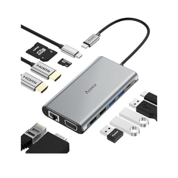 Aceele Docking Station 2 HDMI, 12 in 1 USB C Hub with Dual HDMI 4K