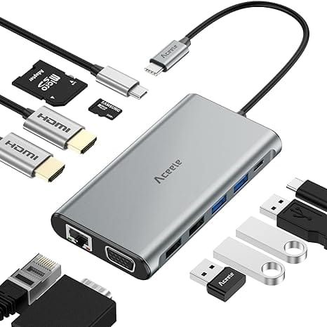 Aceele Docking Station 2 HDMI, 12 in 1 USB C Hub with Dual HDMI 4K