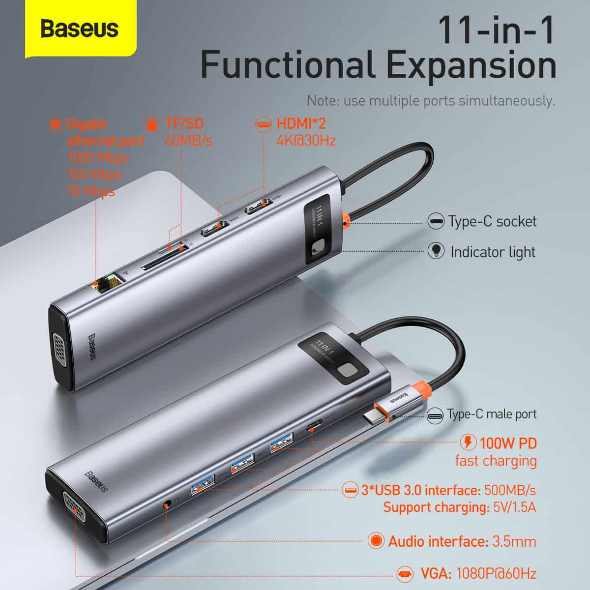 Baseus Metal Gleam Series 11-in-1 Multifunctional Type-C HUB