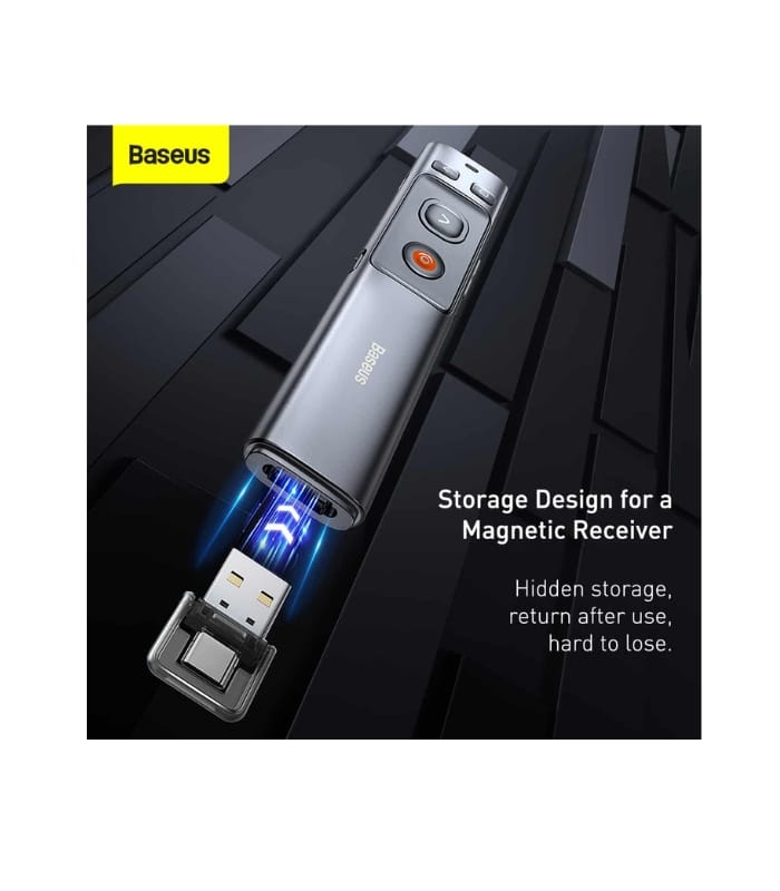 Baseus Orange Dot Wireless Presenter Red Laser(Charging) Grey