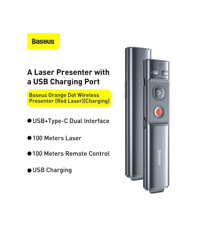 Baseus Orange Dot Wireless Presenter Red Laser(Charging) Grey