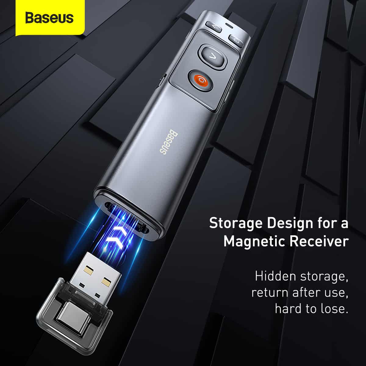 Baseus Orange Dot Wireless Presenter Red Laser(Charging) Grey