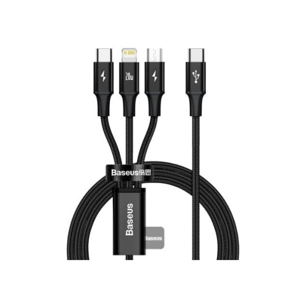 Baseus Rapid Series 3-in-1 Fast Charging Data Cable Type-C to M+L+C PD 20W 1.5M – Black