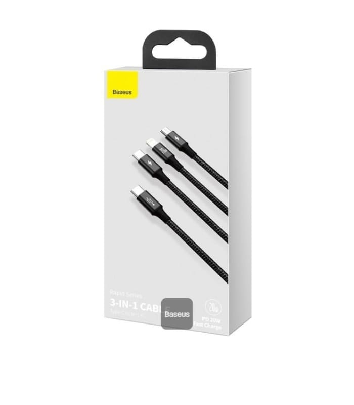 Baseus Rapid Series 3-in-1 Fast Charging Data Cable Type-C to M+L+C PD 20W 1.5M – Black