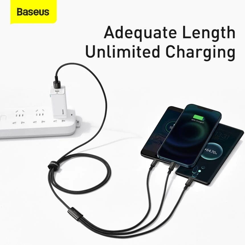 Baseus Rapid Series 3-in-1 Fast Charging Data Cable Type-C to M+L+C PD 20W 1.5M – Black