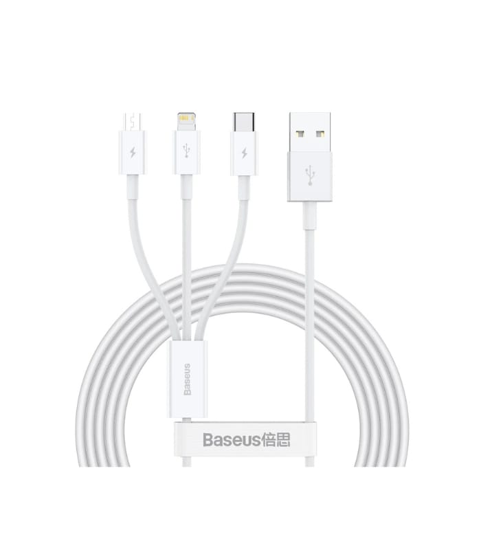 Baseus Superior Series Fast Charging Data Cable USB to M+L+C 3.5A 1.5m White