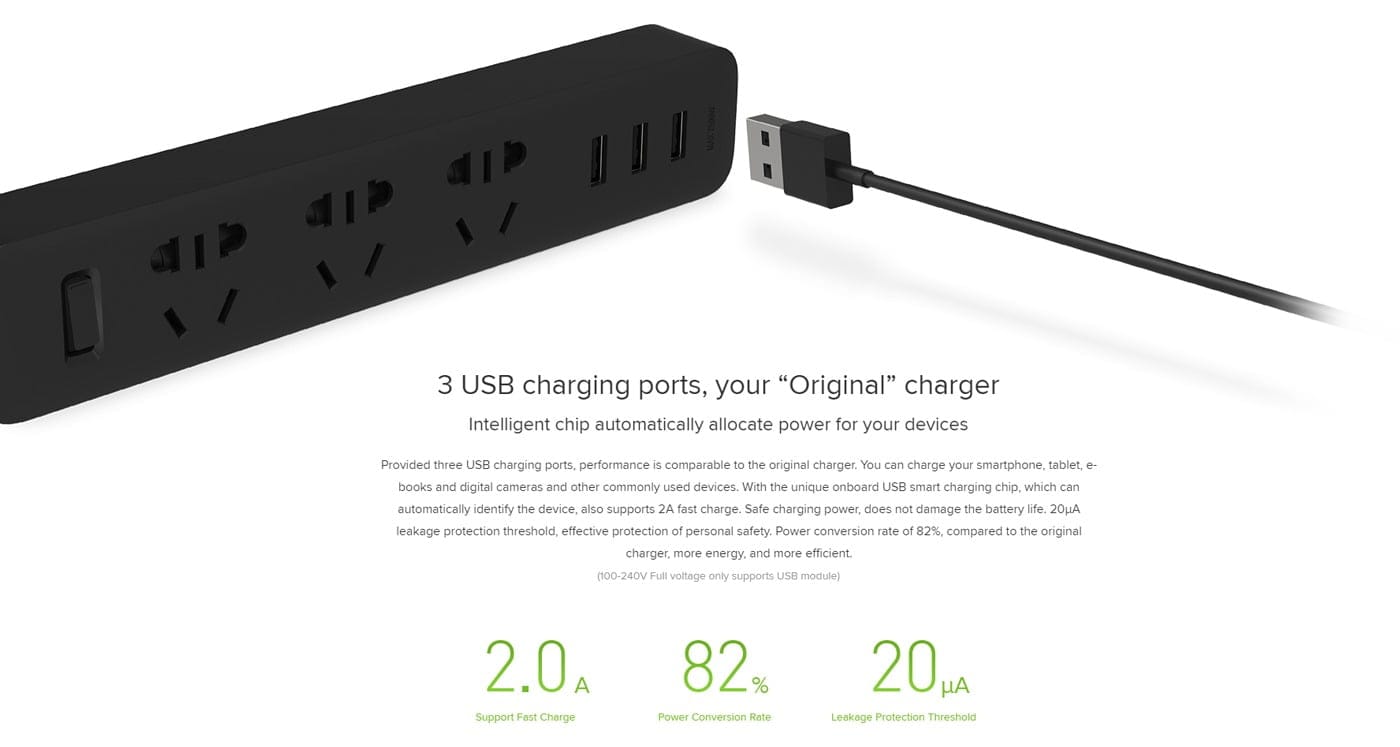 Mi Power Strip 3 USB 3 Sockets
