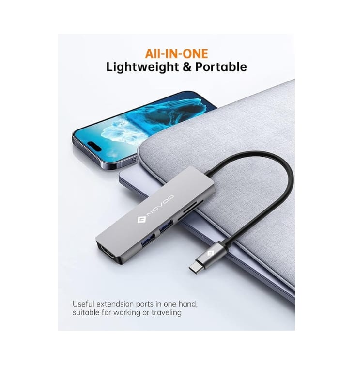 NOVOO USB C Hub 5 in 1 Aluminum with HDMI 4K Adapter