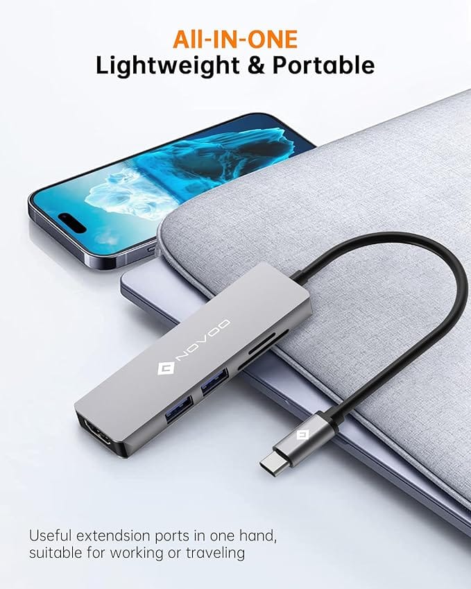 NOVOO USB C Hub 5 in 1 Aluminum with HDMI 4K Adapter