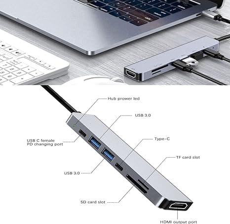 7In1 USB C Hub Adapter to 4K HDMI Hub +USB+PD Multifunction Adapter
