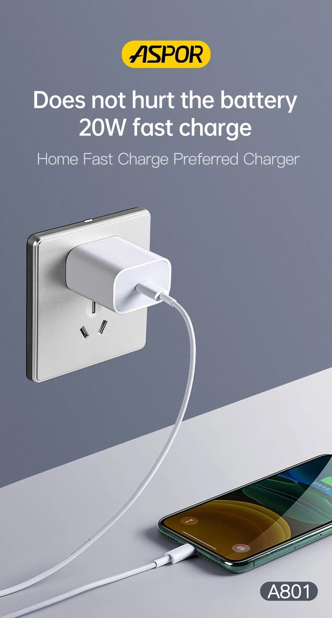 ASPOR A801 20W Fast Charging Adapter US PIN Quick Charge