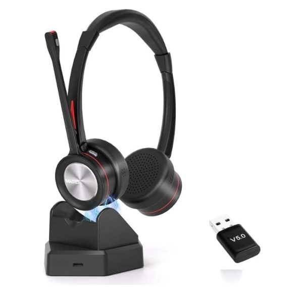 MAIRDI Wireless Headset with Microphone for PC, 5.2 Bluetooth Headset with Mic Noise Canceling
