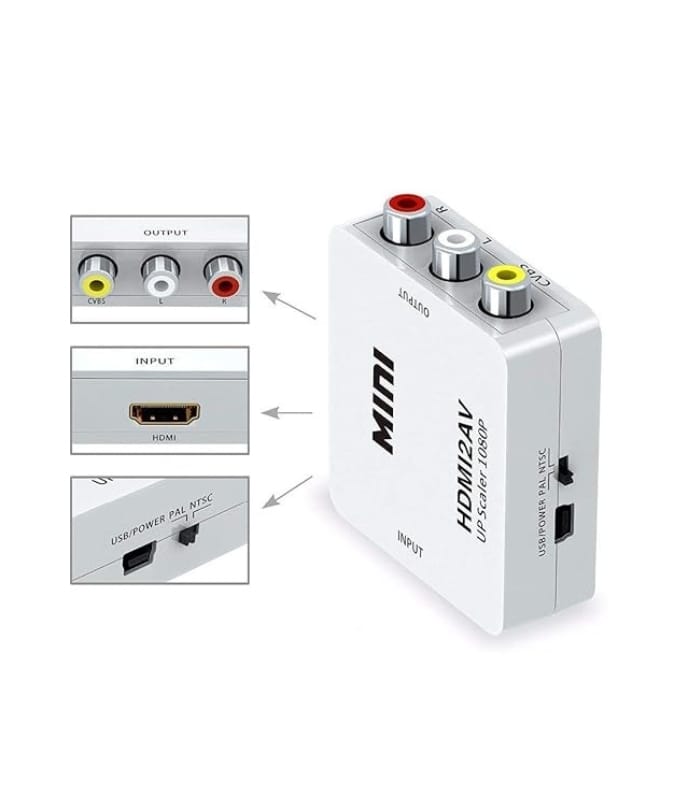 Mini HDMI 2AV Up Scaler 1080P HD Video Converter Media Streaming Device, White
