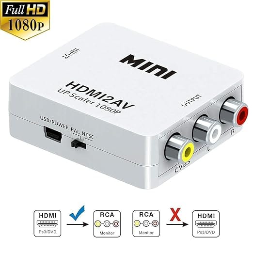 Mini HDMI 2AV Up Scaler 1080P HD Video Converter Media Streaming Device, White