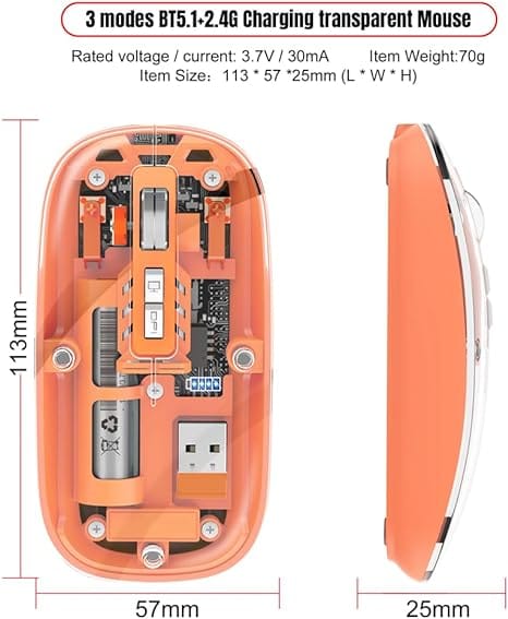 Mouse BT Wireless M233,Transparent Magnetic Mouse 2.4G Rechargeable for PC Rechargeable