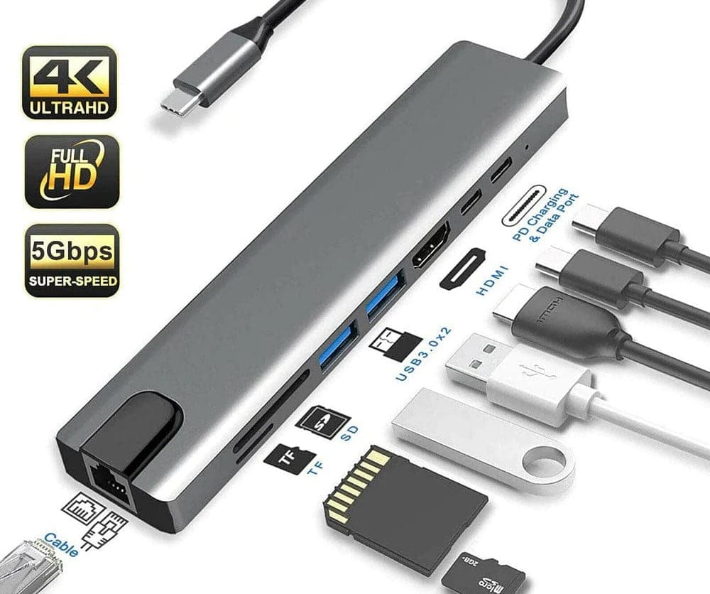 USB C to HDTV 8-Ports Multifunction Adapter