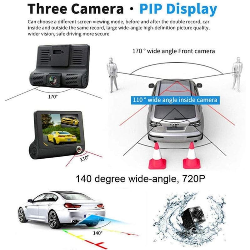 WDR Dashcam 3 Camera Lens Video Car DVR Full HD 1080P