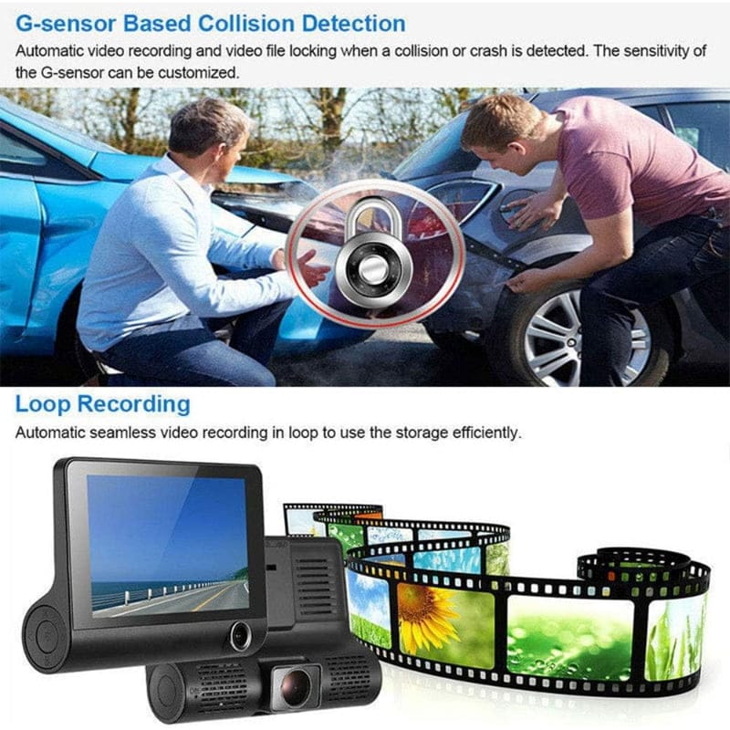 WDR Dashcam 3 Camera Lens Video Car DVR Full HD 1080P