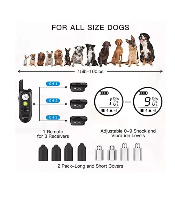 800M Dog Training Collar with Voice Commands Beep Vibration Shock Rech