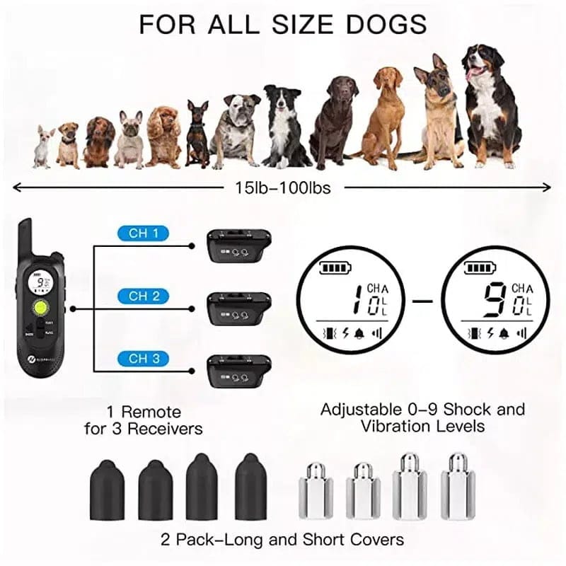 800M Dog Training Collar with Voice Commands Beep Vibration Shock Rech