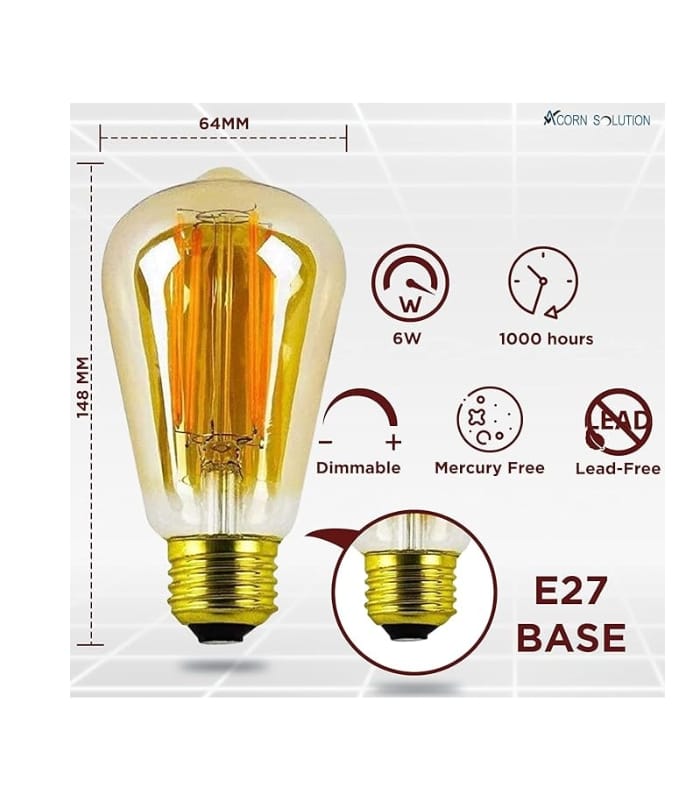 AcornSolution Vintage Edison LED Light Bulb Exposed Filament
