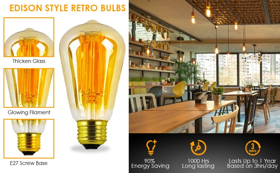 AcornSolution Vintage Edison LED Light Bulb Exposed Filament