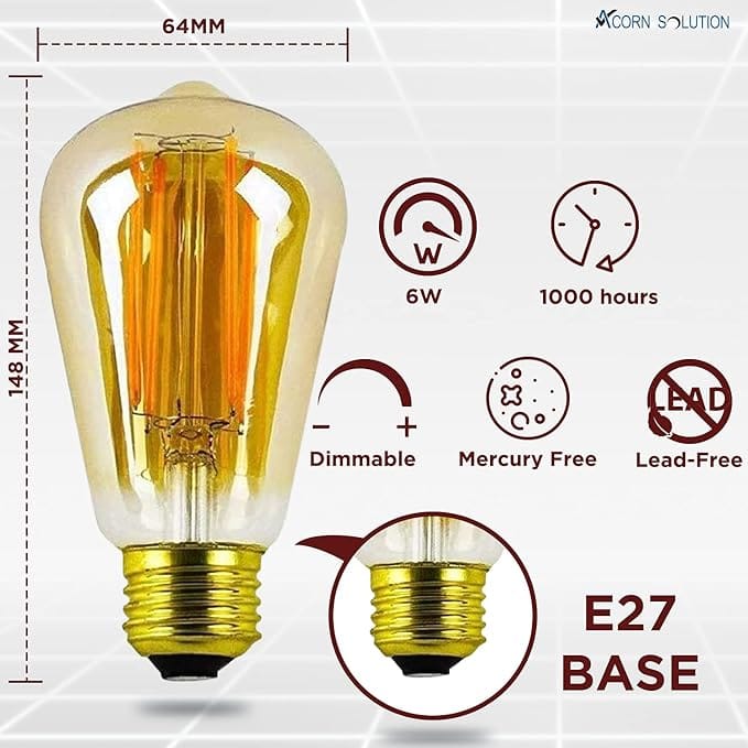 AcornSolution Vintage Edison LED Light Bulb Exposed Filament