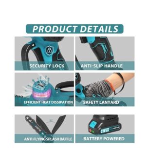 Deihong Mini Chainsaw 6-Inch with Battery, Cordless Power Chain Saws with Security Lock