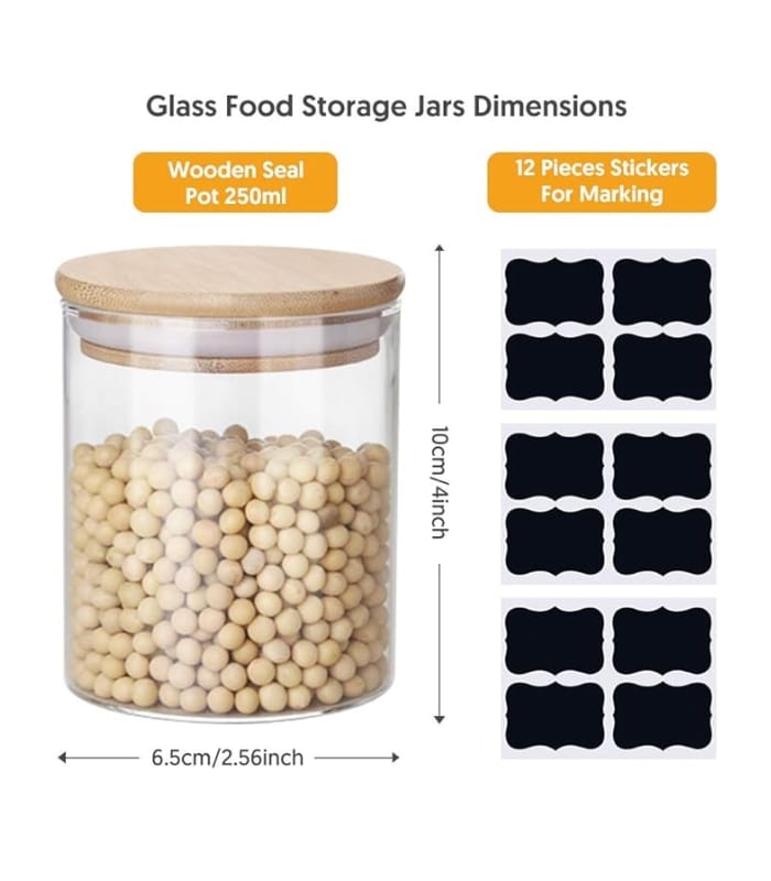Glass Jars 9OZ, 12 Set with Bamboo Airtight Lids and Labels, Food Cereal Storage Large