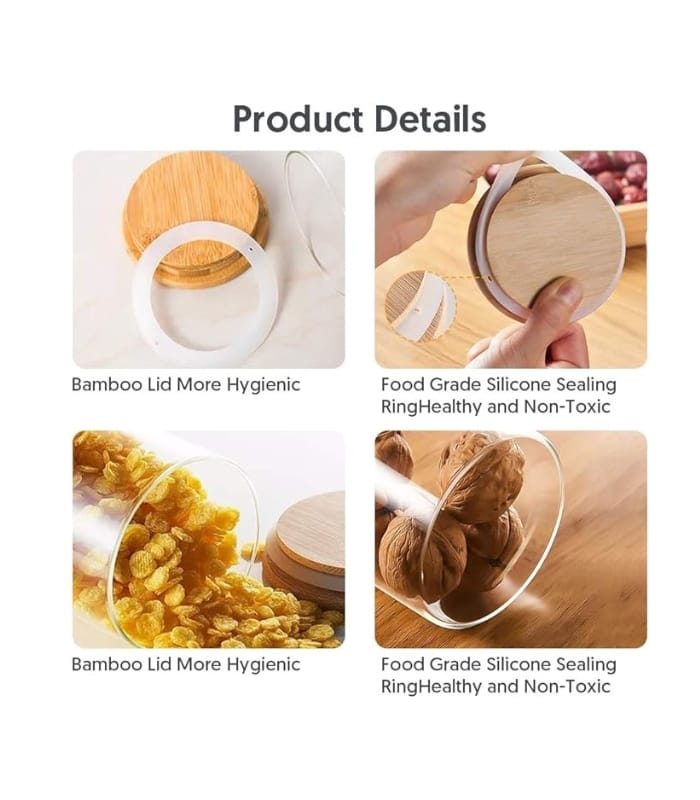 Glass Jars 9OZ, 12 Set with Bamboo Airtight Lids and Labels, Food Cereal Storage Large