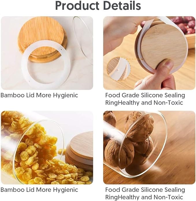 Glass Jars 9OZ, 12 Set with Bamboo Airtight Lids and Labels, Food Cereal Storage Large