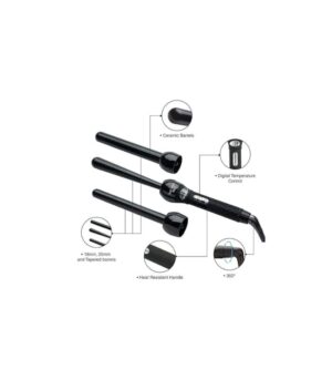 Jose Eber 3-in-1 Digital Clipless Curling Iron, Trio, Adjustable Temperature, Multiple Barrels