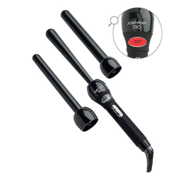 Jose Eber 3-in-1 Digital Clipless Curling Iron, Trio, Adjustable Temperature, Multiple Barrels