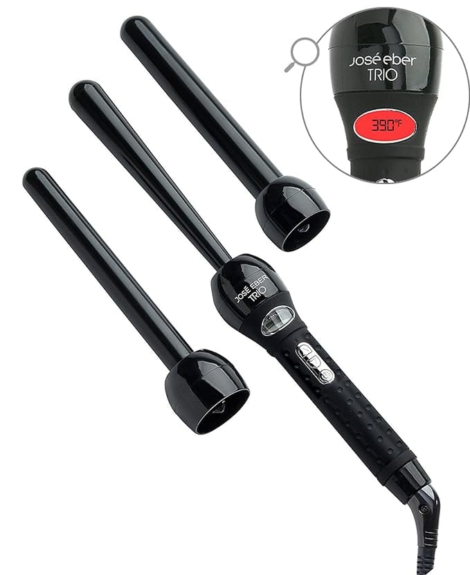 Jose Eber 3-in-1 Digital Clipless Curling Iron, Trio, Adjustable Temperature, Multiple Barrels