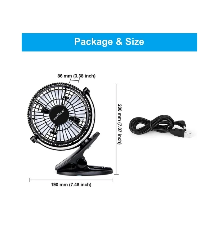 KEYNICE USB Desk Fan, 4 Inch Clip on Fan, 2 Speed USB Fan, 360° Rotation Small Corded Fan for Dorm