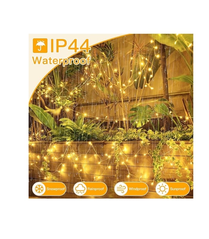 Ollny Outdoor String Lights 200LED 60FT, Warm White Connectable Plug in Fairy Light