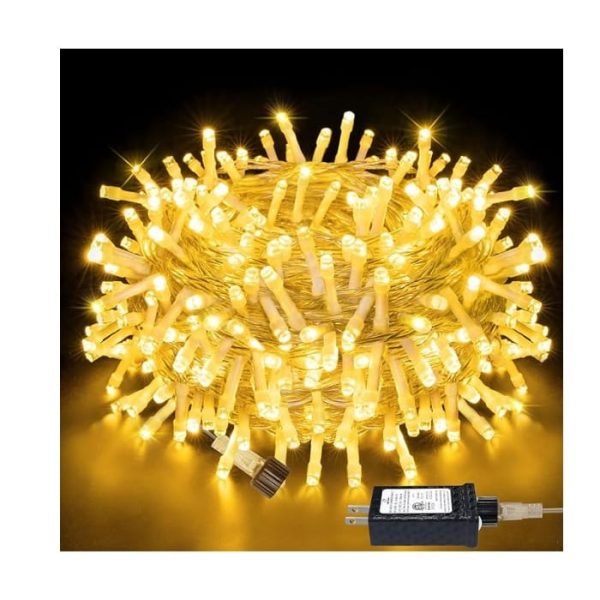 Ollny Outdoor String Lights 200LED 60FT, Warm White Connectable Plug in Fairy Light
