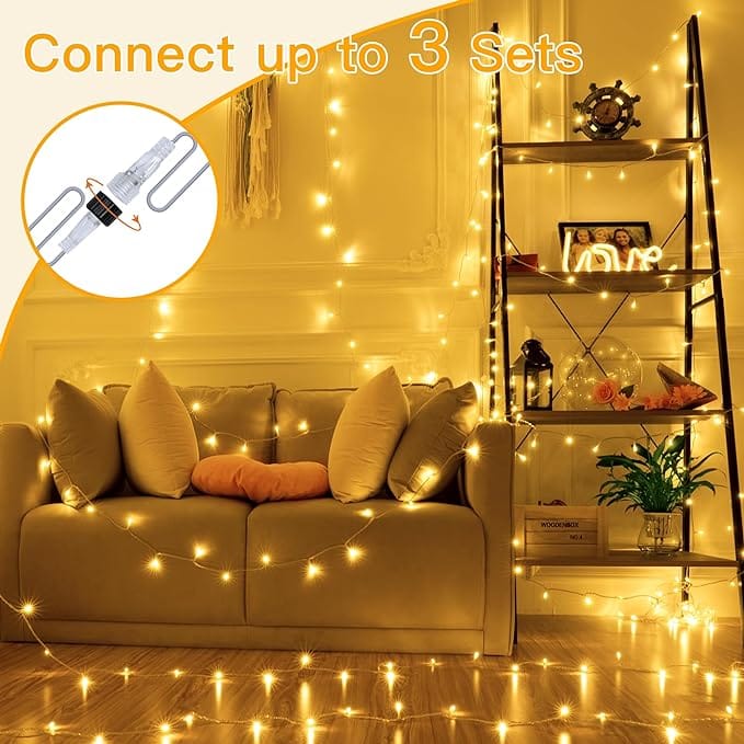 Ollny Outdoor String Lights 200LED 60FT, Warm White Connectable Plug in Fairy Light