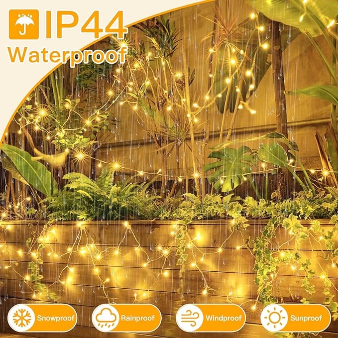 Ollny Outdoor String Lights 200LED 60FT, Warm White Connectable Plug in Fairy Light