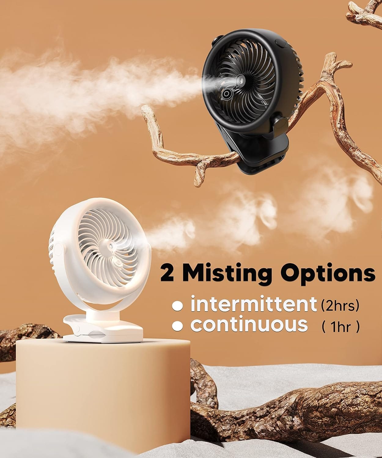 POWERbeast Clip On Fan, 4000mAh Portable Pram Fan, 7” USB Desk Fan, 4 Speeds 2 Mist Modes